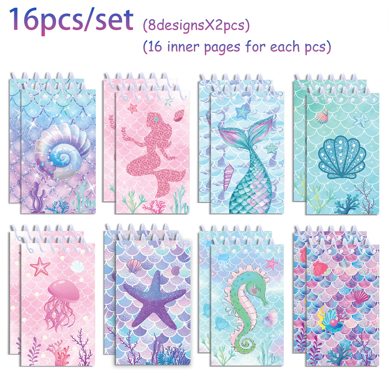 16pcs Football Mermaid Animals Mini Spiral Pocket Notebooks Memo Pad Coil Booklet Notepads For Kids Gifts Party School Diaries