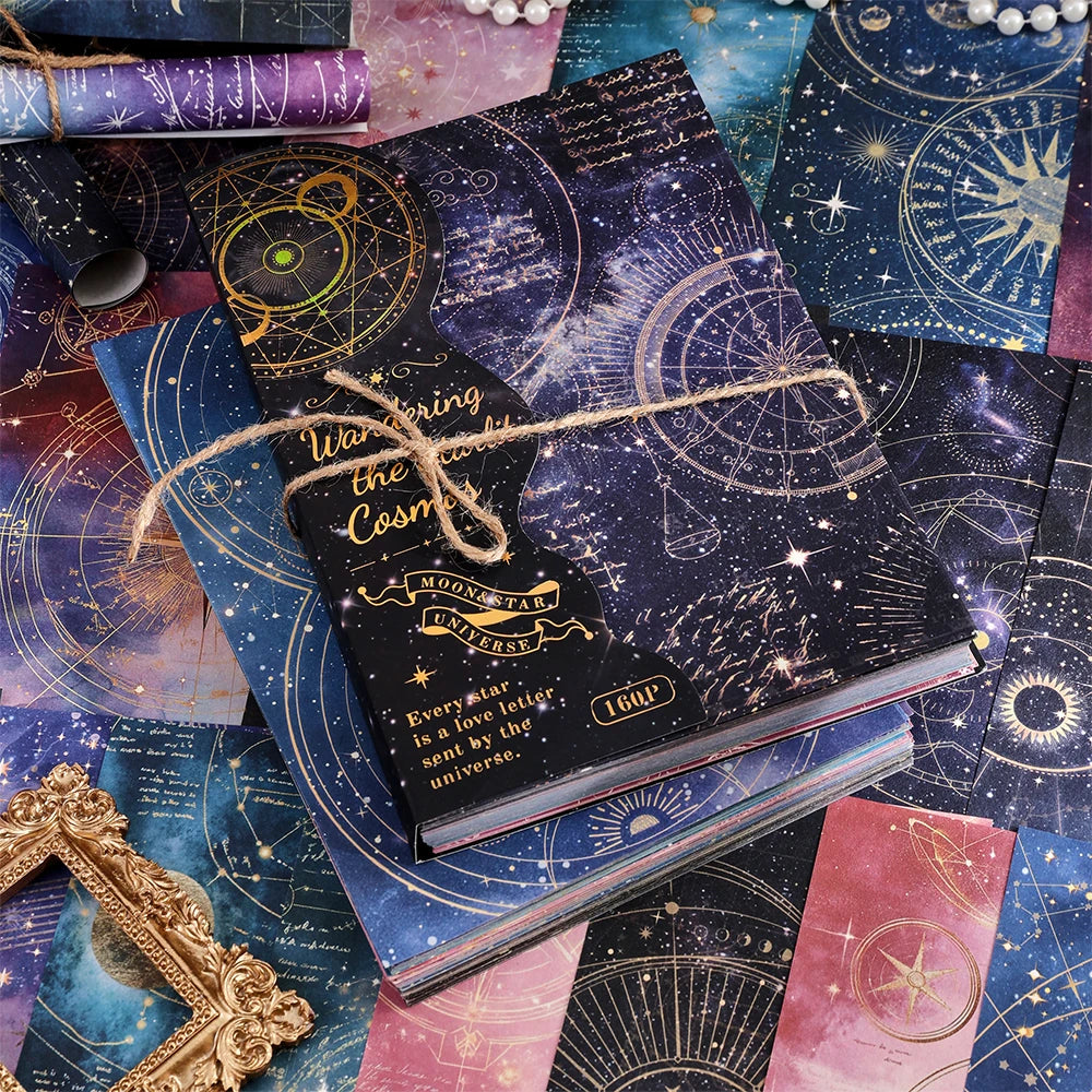 160 Sheets Vintage Starry Sky Scrapbook Paper Non-Sticky Large Size Decorative Pages with 160 Unique Designs for Junk Journals