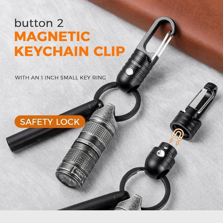 Magnetic Quick Release Keychain with Spring Key Clip and Key Ring-2 Button Lock System