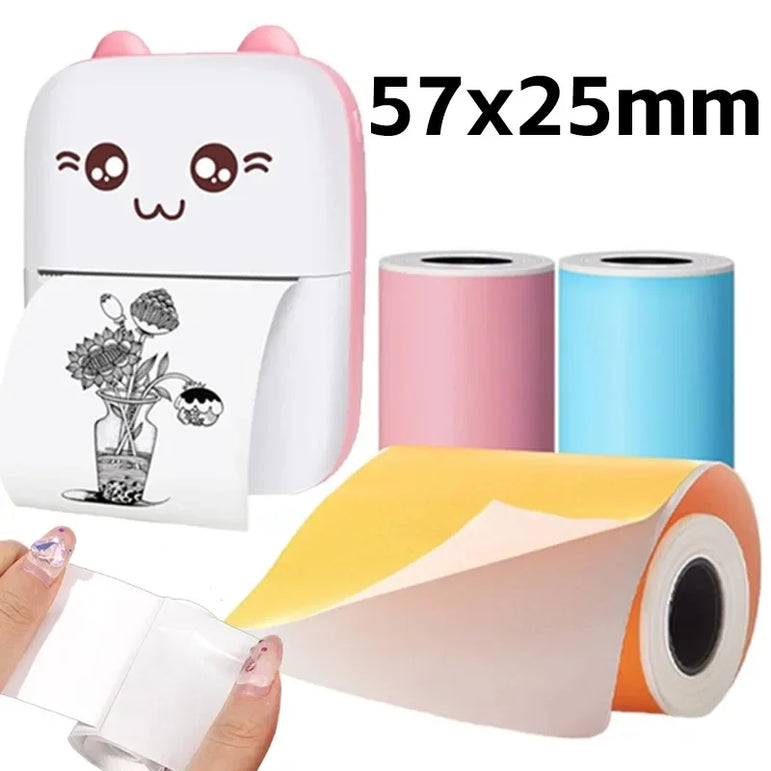 Mini Printer Paper Color Sticker 57*25mm Thermal Paper Self-adhesive Roll Papers Label Sticker For Phone Printing Picture Photo