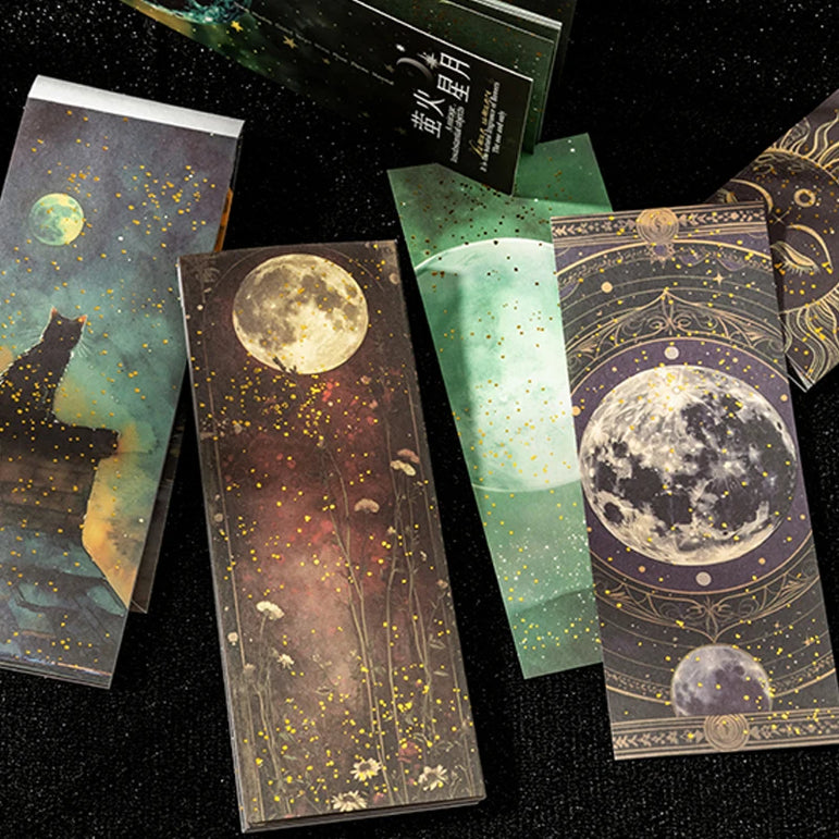 50pcs/bag moon phase theme stamping material book moon earth planet landscape material paper DIY handbook decoration cardstock