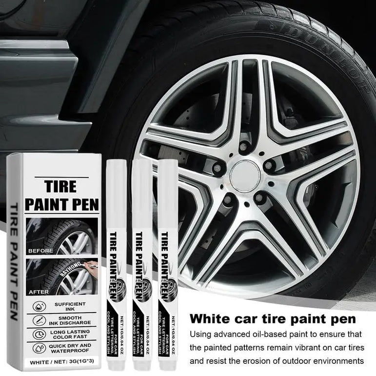 Tire Paint Pen 3X White Tire Marker Pens Marking Pens Oil Based Marker Pen Quick Dry Permanent Markers For Tire Rubber Wood