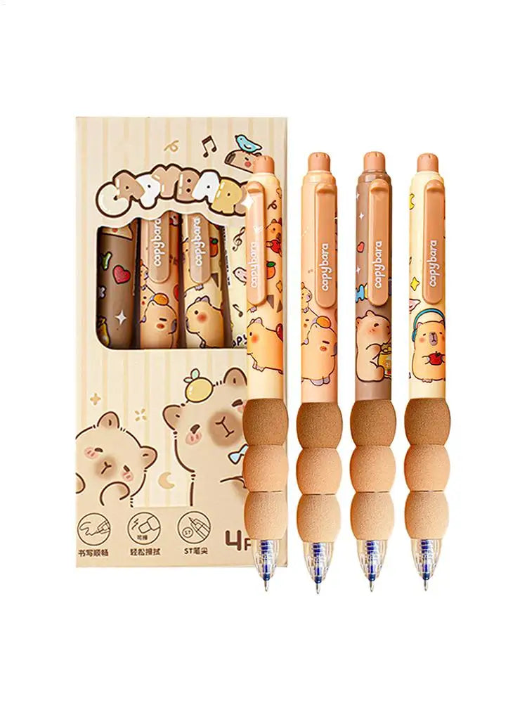 4Pcs Cute Cartoon Capybara Retractable Erasable Pens Cute Capybara Pens Nibs Blue Ink Writing Supplies Aesthetic Stationery