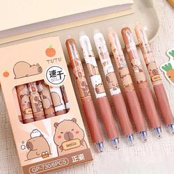 6Pcs Cute Cartoon Capybara Retractable Erasable Pens Cute Capybara Pens Nibs Blue Ink Writing Supplies Aesthetic Stationery