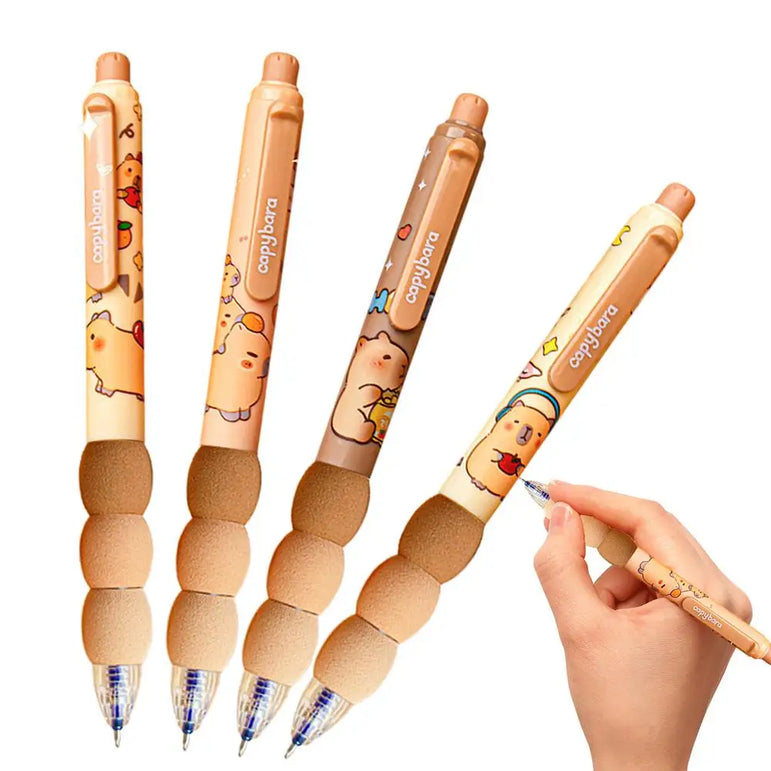 4Pcs Cute Cartoon Capybara Retractable Erasable Pens Cute Capybara Pens Nibs Blue Ink Writing Supplies Aesthetic Stationery