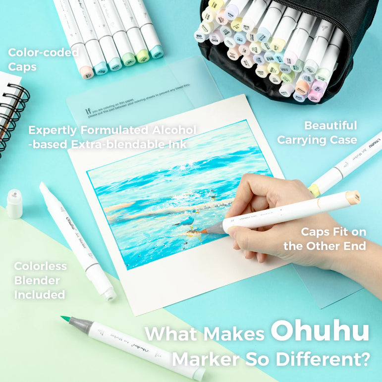 Ohuhu Honolulu New 48 Pastel Colors Marker Pen Set Alcohol Art Markers Blossoming Dual Tips Sketching Drawing School Art Supplie