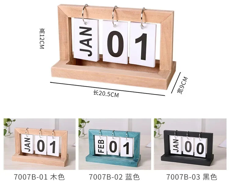 INS Nordic Style Wooden Perpetual Calendar Flip Month Date Display Desktop Schedule Daily Planner Office Home Decor Photo Props