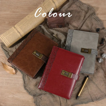 Diary A5 Notebook with Lock Journal Binder Notepad Ring Bullet Note Book Office Agenda Planner Spiral Retro Stationery Organizer