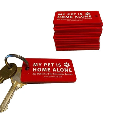 Dog Cat are Home Alone Alert Emergency Card & Key Tags with Emergency Contact Call Cards Pet Emergency Contact Keychain