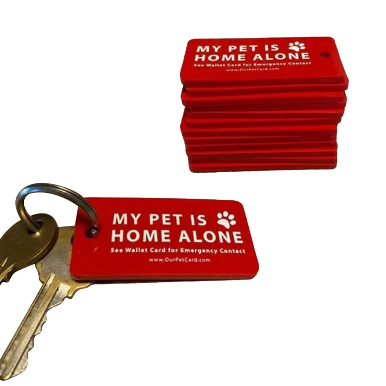 Dog Cat are Home Alone Alert Emergency Card & Key Tags with Emergency Contact Call Cards Pet Emergency Contact Keychain