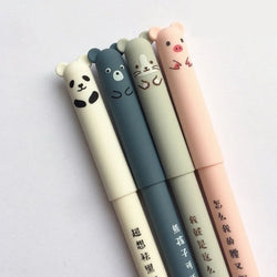 4pcs Cartoon Animals Erasable Gel Pen 0.35mm Refill Rods Kawaii Panda Pig Cat Ballpoint Pen Washable Handle For School Supplies