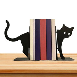 Metal Animal Bookends 1 Pair Cute Cat Bookends For Heavy Books Black Bookends Creative And Cute Cat Shape Desktop Organizer