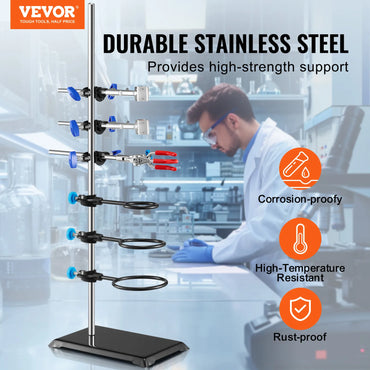 SucceBuy Lab Stand Support Laboratory Retort Support Stand Set Steel Lab Stand 23.6" Rod and 8.3" x 5.3" Cast Iron Base w/ Clamp