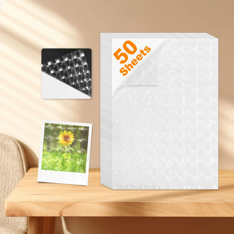 50 Sheets Glitter Cold Lminated Film Overlay Photo Paper Card DIY A4 Size Cold Laminating Sheet Waterproof Transparent Paper