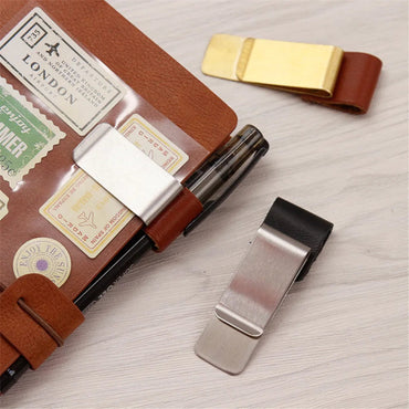 1Pc Metal Leather Pen Holder Brass Stainless Steel Pencil Clip Vintage Dairy Notebook Metal Clip Clipboards Pen Holder Pen Clip