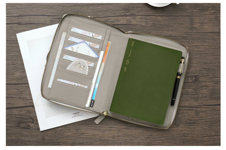 Moterm Genuine Pebbled Grain Leather A5 Zip Cover with Top Pocket Cowhide Planner Zipper Notebook Organizer Agenda Journal Diary