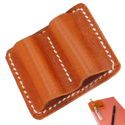Retro Pen Pencil Holder Double Pen Clip PU Anti Lost Pen Organizer For Travel Notebook Pen Insertion Stainless Steel Pen Cover