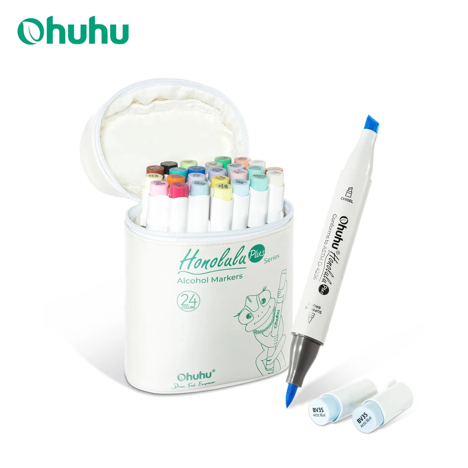 Ohuhu Honolulu Plus 24 Colors Alcohol Markers Double Tipped Art Marker Set Refillable Marker Pen Coloring Illustrations Drawing