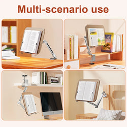 Book Stand for Reading Adjustable with 360° Rotating Base with Elastic Page Clip for Recipe Cookbooks Magazines Tablets Laptops