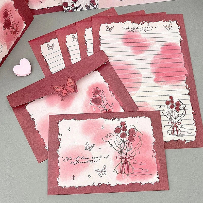 8pcs/set Vintage Rose Envelopes Red Blue Paper Envelopes for Letter Pads DIY Wedding Party Invitation Card Cover Gift Wrap