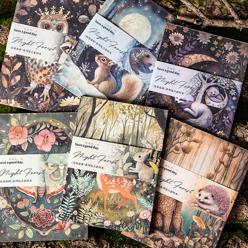 90pcs vintage material book night forest series handbook material decorative cardstock DIY scrapbook phone case diary card album
