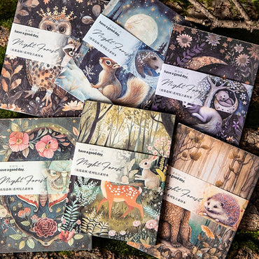 90pcs vintage material book night forest series handbook material decorative cardstock DIY scrapbook phone case diary card album
