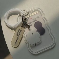 Transparent Card Holder Student Bus Campus Meal Card, 3-inch Polaroid Card Holder, Spring Pendant Keychain