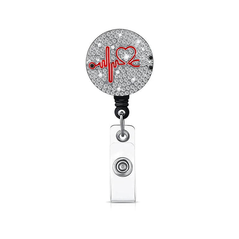 1pc Fashion Cute Rhinestones Retractable Nurse Badge Reel Clip Badge Holder Students Doctor ID Card Holder Keychain Gift