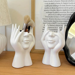 Abstract Face Design Plastic Pen Holder & Makeup Brush Organizer - Multi-Functional Decorative Art Sculpture