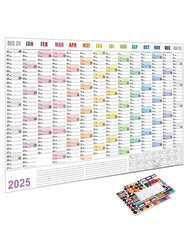 Full Year Wall Calendar 2025 365 Day Poster Calendar Wall Hanging Yearly Planner Thick Paper Calendar With Colored Stickers