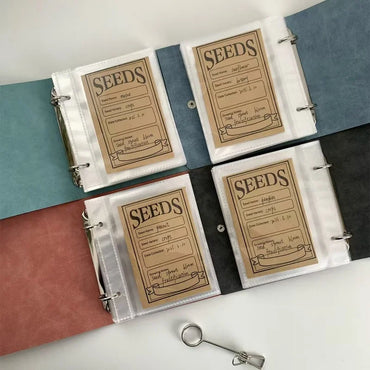 Large Capacity 5inch 2rings Seed Organizer Binder Insertable PU Leather Album for Seed Storage,Gardening Journal,Plant Envelopes