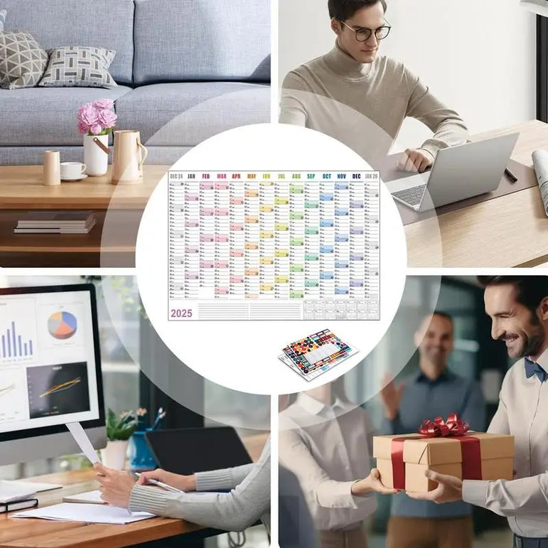 Full Year Wall Calendar 2025 365 Day Poster Calendar Wall Hanging Yearly Planner Thick Paper Calendar With Colored Stickers