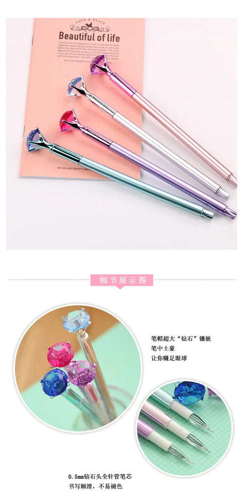 25 Pcs Wholesale Creative Plastic Big Diamond Gel Pen for Gift Pen Student Pen Fresh Stationery Back To School Gel Pen Set