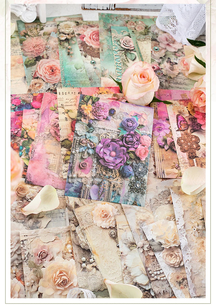 30pcs/pack Light Material Paper Dream Series Three-dimensional Simulation Flower Handbook Base Sticker