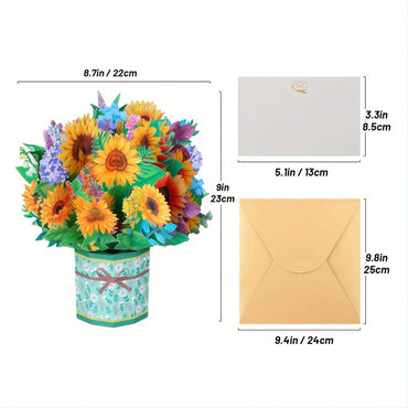 1pc Pop Up Cards 3D Paper Flowers Bouquet Greeting Cards Sunflower for Women Boss Best Friends Mother