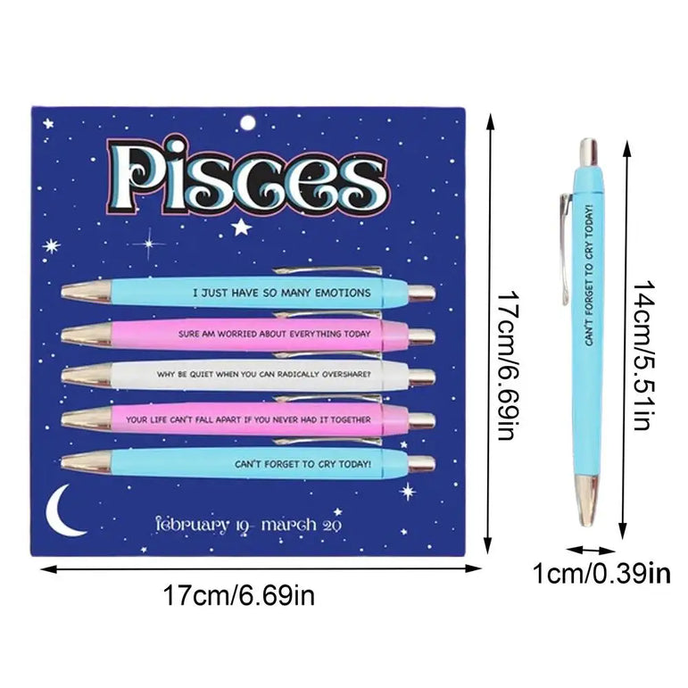 Funny Adult Pens Retractable Ballpoint Pen 5pcs Cute Constellation Pattern Pen Set Stationery Supplies For Homes Classrooms