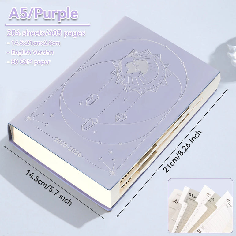 July 2025-June 2026 Planner Notebook English Agenda  A5 PU Leather Cover School Agenda Plan Weekly Monthly Diary Organizer