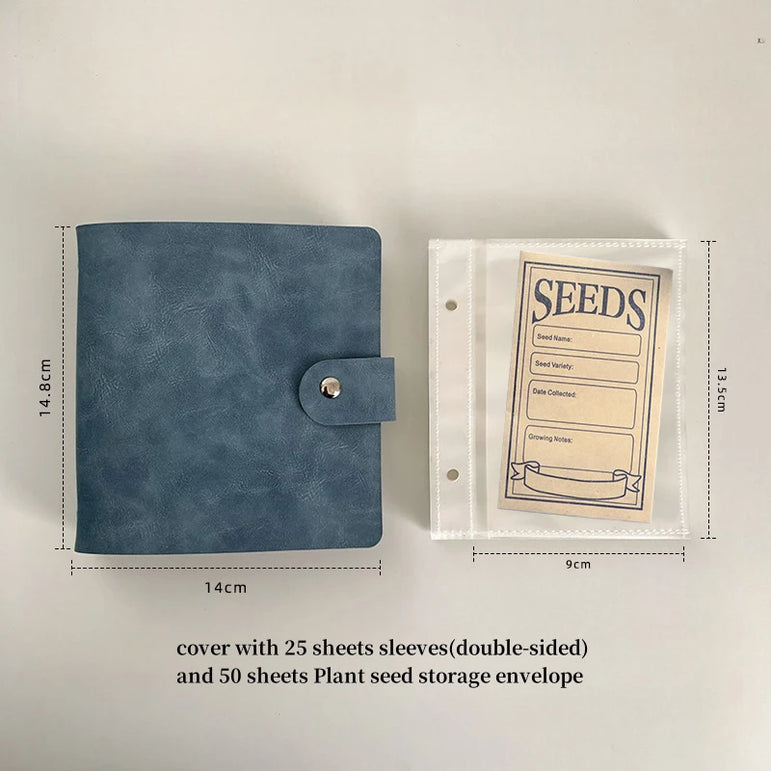 Large Capacity 5inch 2rings Seed Organizer Binder Insertable PU Leather Album for Seed Storage,Gardening Journal,Plant Envelopes
