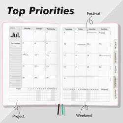 July 2025-June 2026 Planner Notebook English Agenda  A5 PU Leather Cover School Agenda Plan Weekly Monthly Diary Organizer