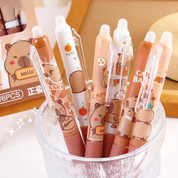 6Pcs Cute Cartoon Capybara Retractable Erasable Pens Cute Capybara Pens Nibs Blue Ink Writing Supplies Aesthetic Stationery