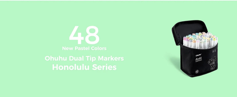 Ohuhu Honolulu New 48 Pastel Colors Marker Pen Set Alcohol Art Markers Blossoming Dual Tips Sketching Drawing School Art Supplie