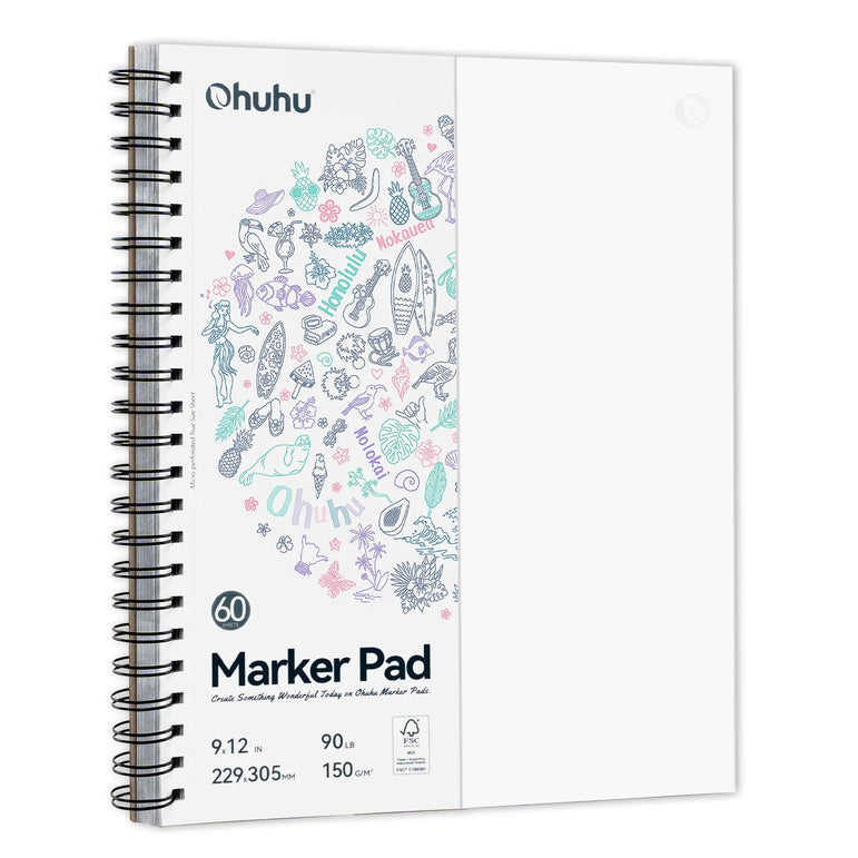 Ohuhu Double Sided Marker Pads Art Sketchbook Bleedproof Spiral Bound Sketching Book for Alcohol Markers Drawing Notebook School