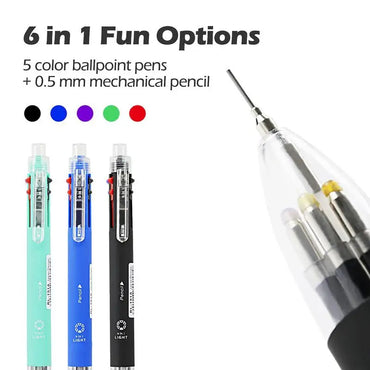 6 In 1 Multicolor Ballpoint Pen 5 Colors Ball Pen Creative Multicolor Ballpoint Pen 1 Automatic Pencil With Eraser for School