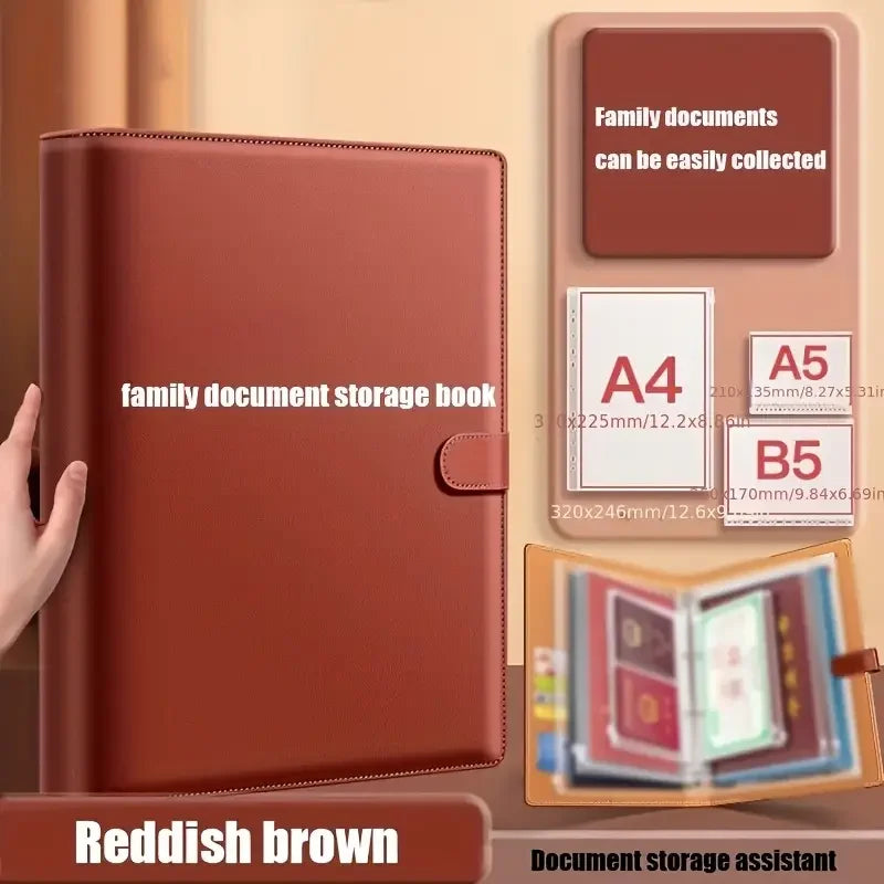Thick Leather A4 Binder Notebook Family Document Collector File Folders Organizer Office School Supplies