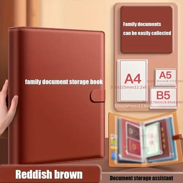 Thick Leather A4 Binder Notebook Family Document Collector File Folders Organizer Office School Supplies