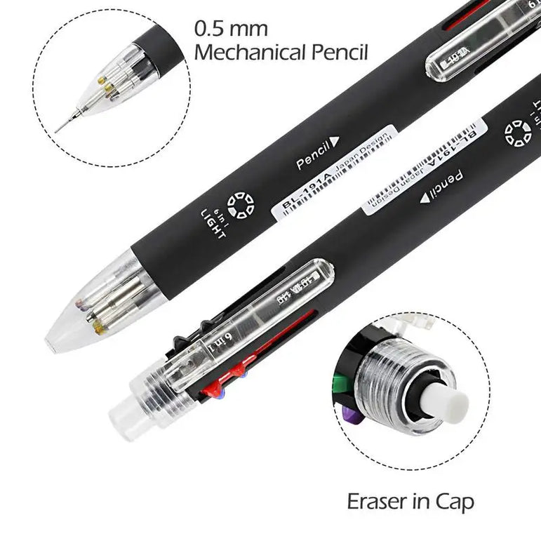 6 In 1 Multicolor Ballpoint Pen 5 Colors Ball Pen Creative Multicolor Ballpoint Pen 1 Automatic Pencil With Eraser for School