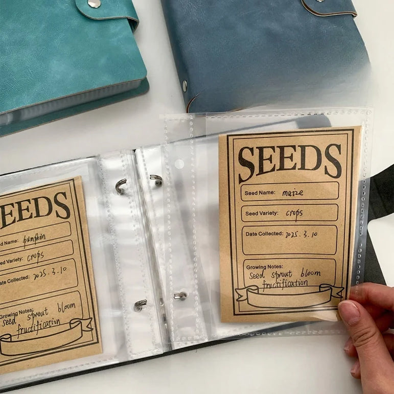 Large Capacity 5inch 2rings Seed Organizer Binder Insertable PU Leather Album for Seed Storage,Gardening Journal,Plant Envelopes