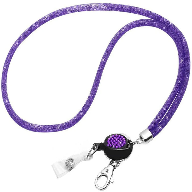 Retractable Rhinestone Lanyard Mobile Phone Case Hanging Neck Sling ID Card Holder Universal Keychain Office School Supplies