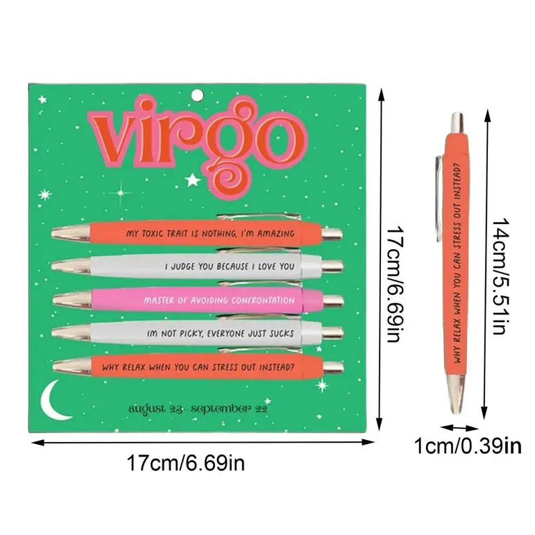 Funny Adult Pens Retractable Ballpoint Pen 5pcs Cute Constellation Pattern Pen Set Stationery Supplies For Homes Classrooms
