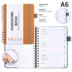 Spiral Password Keeper Book 56 Sheets Alphabetical Tabs Notebook PU Leather Cover Pen Holder Secure Internet Password Organizer